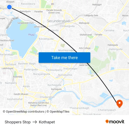 Shoppers Stop to Kothapet map