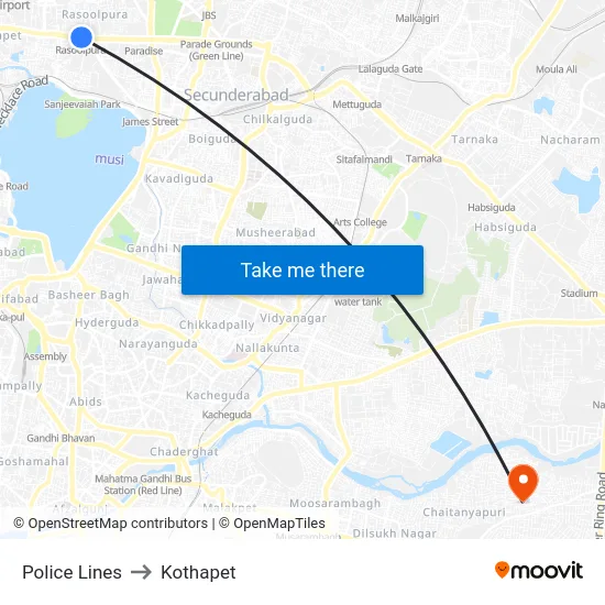 Police Lines to Kothapet map