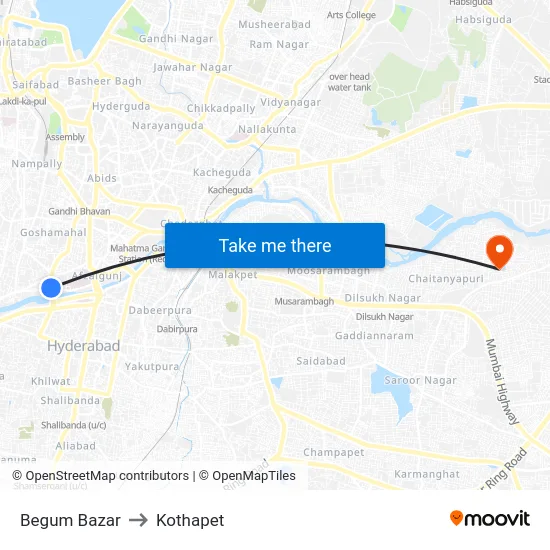 Begum Bazar to Kothapet map