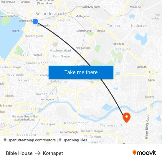Bible House to Kothapet map