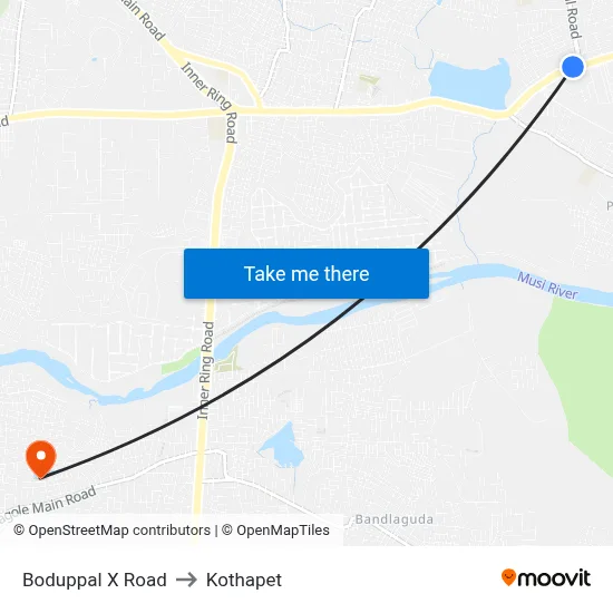 Boduppal X Road to Kothapet map