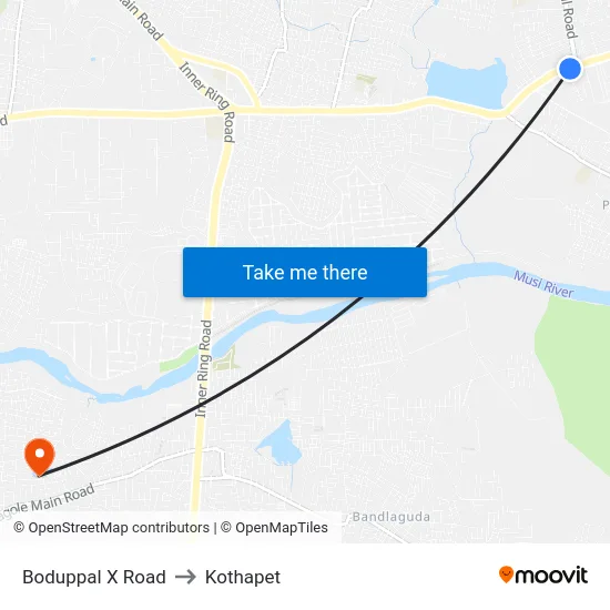 Boduppal X Road to Kothapet map