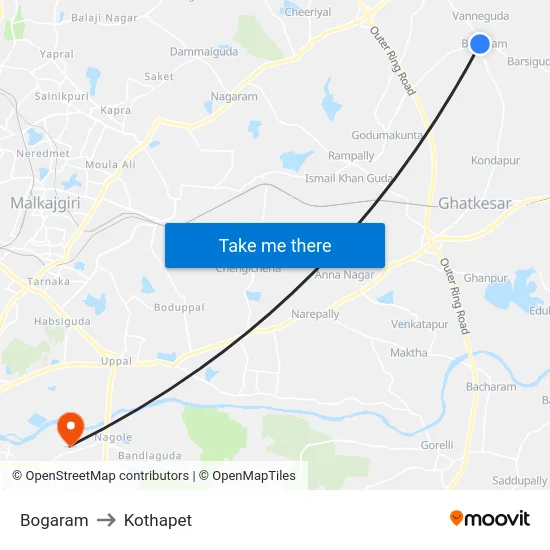 Bogaram to Kothapet map