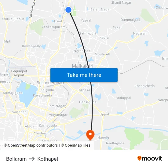 Bollaram to Kothapet map