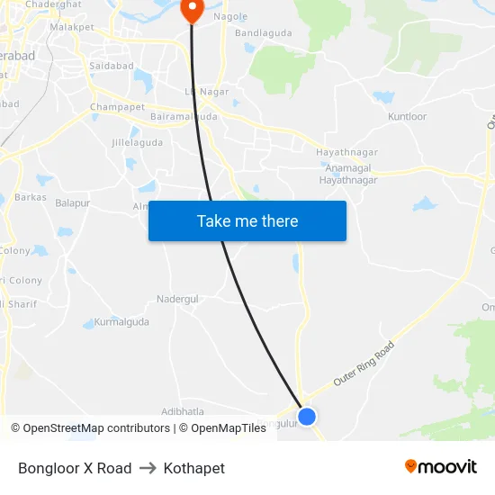 Bongloor X Road to Kothapet map
