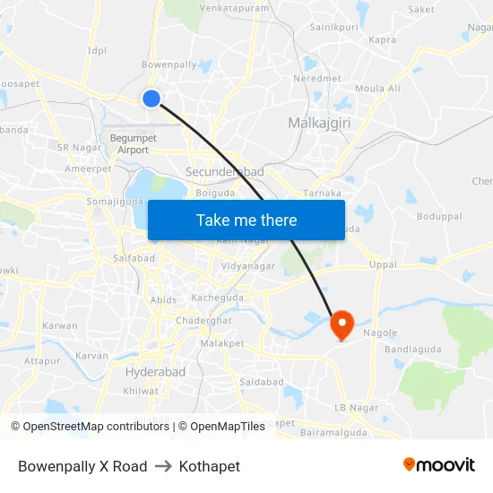 Bowenpally X Road to Kothapet map