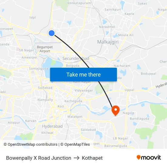 Bowenpally X Road Junction to Kothapet map