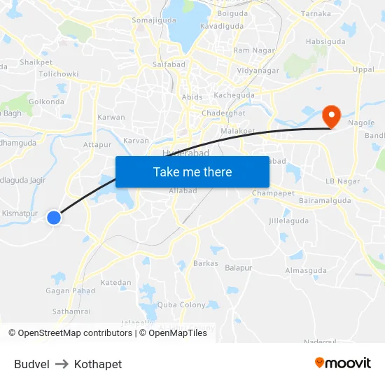 Budvel to Kothapet map
