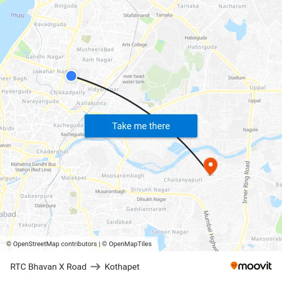 RTC Bhavan X Road to Kothapet map