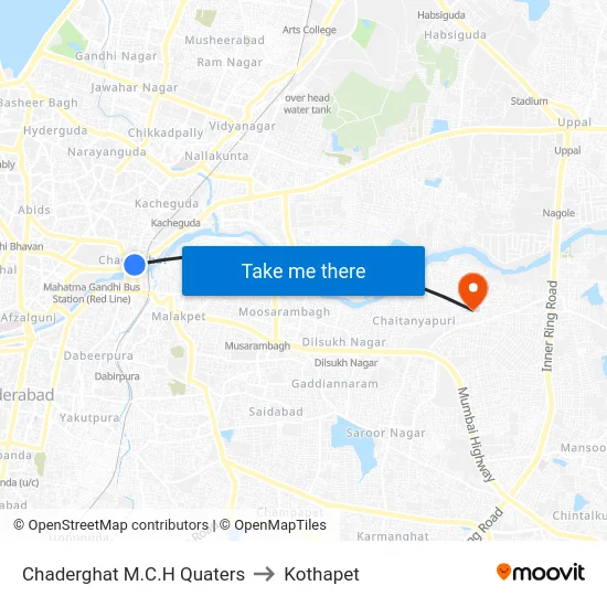 Chaderghat M.C.H Quaters to Kothapet map
