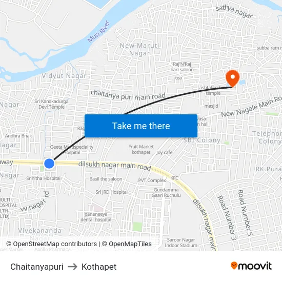 Chaitanyapuri to Kothapet map