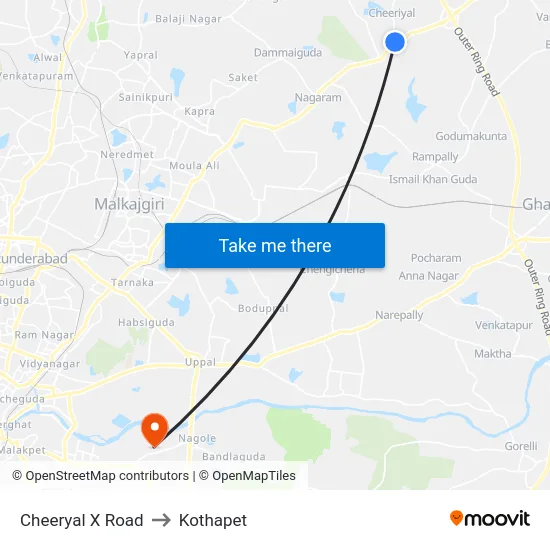 Cheeryal X Road to Kothapet map