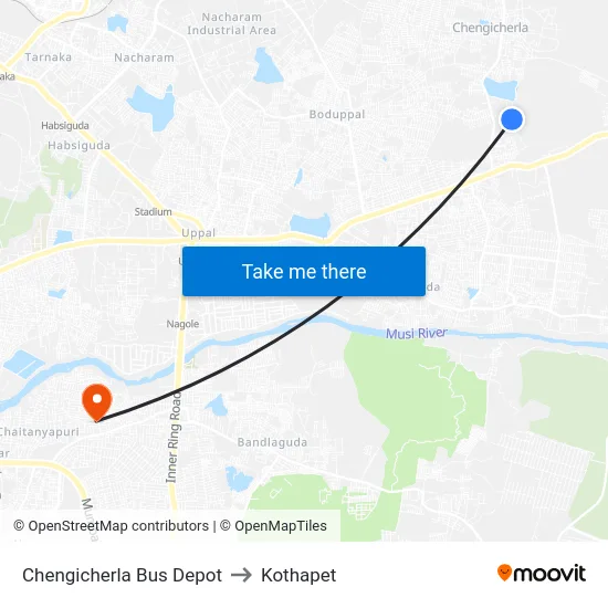 Chengicherla Bus Depot to Kothapet map
