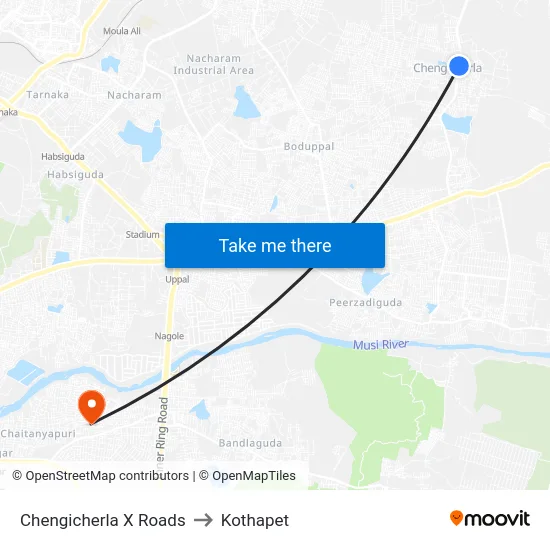 Chengicherla X Roads to Kothapet map