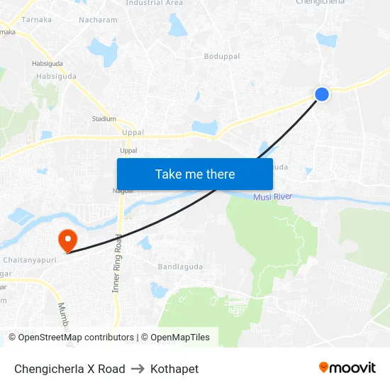 Chengicherla X Road to Kothapet map
