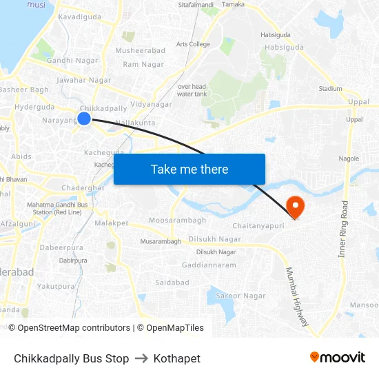 Chikkadpally Bus Stop to Kothapet map