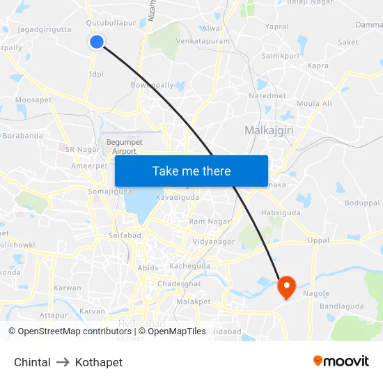 Chintal to Kothapet map