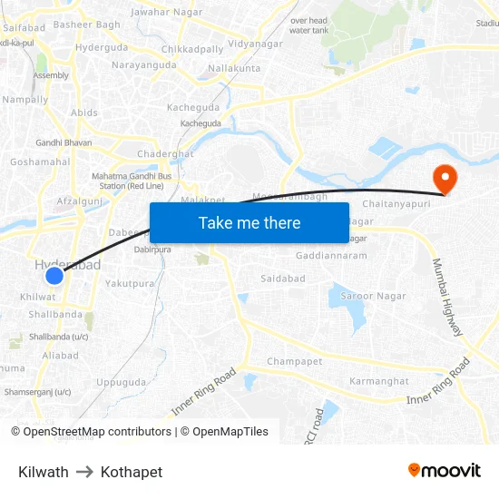 Kilwath to Kothapet map