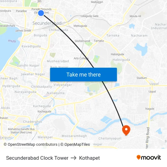 Secunderabad Clock Tower to Kothapet map