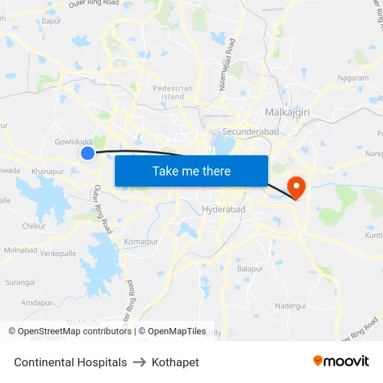 Continental Hospitals to Kothapet map
