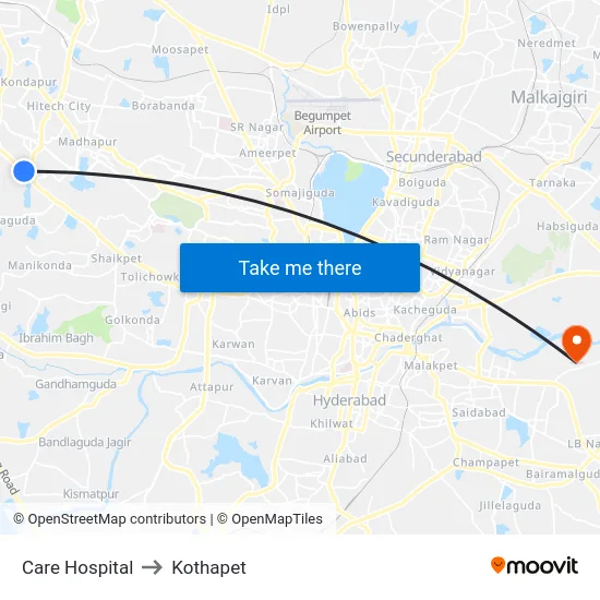 Care Hospital to Kothapet map