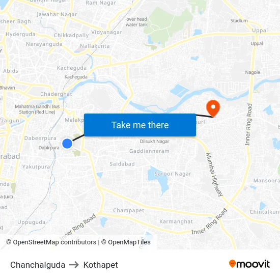 Chanchalguda to Kothapet map