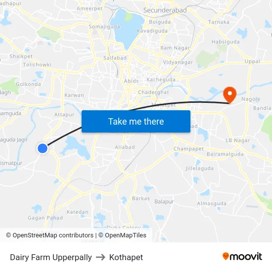 Dairy Farm Upperpally to Kothapet map