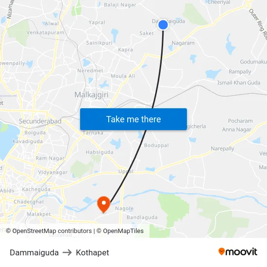 Dammaiguda to Kothapet map