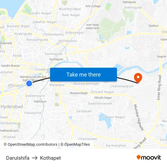 Darulshifa to Kothapet map