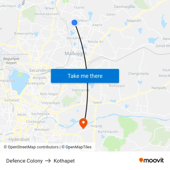 Defence Colony to Kothapet map