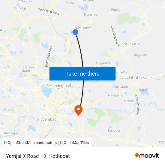 Yamjal X Road to Kothapet map
