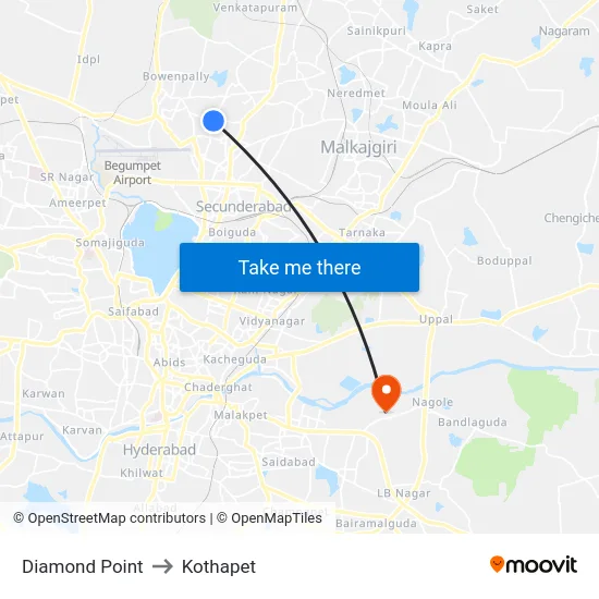 Diamond Point to Kothapet map