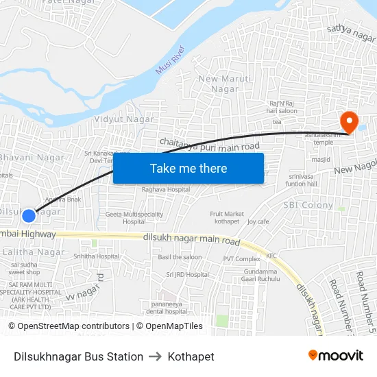 Dilsukhnagar Bus Station to Kothapet map