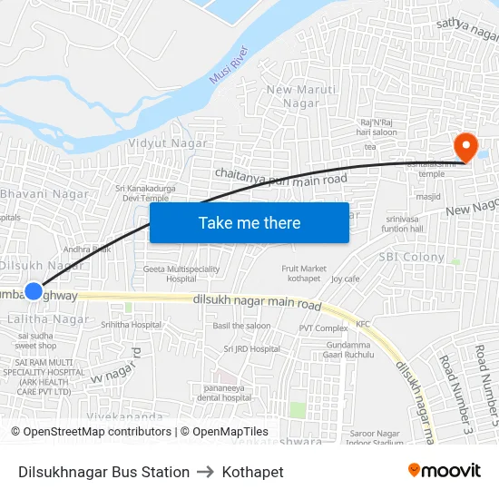Dilsukhnagar Bus Station to Kothapet map
