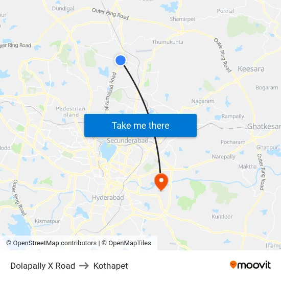 Dolapally X Road to Kothapet map