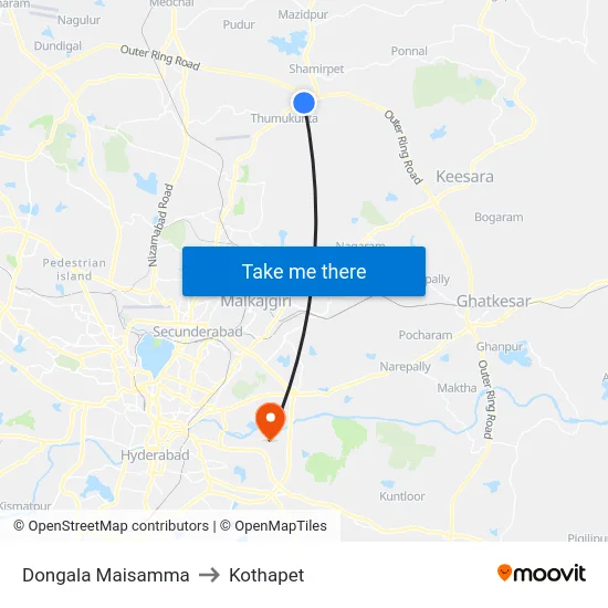 Dongala Maisamma to Kothapet map