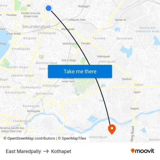 East Maredpally to Kothapet map