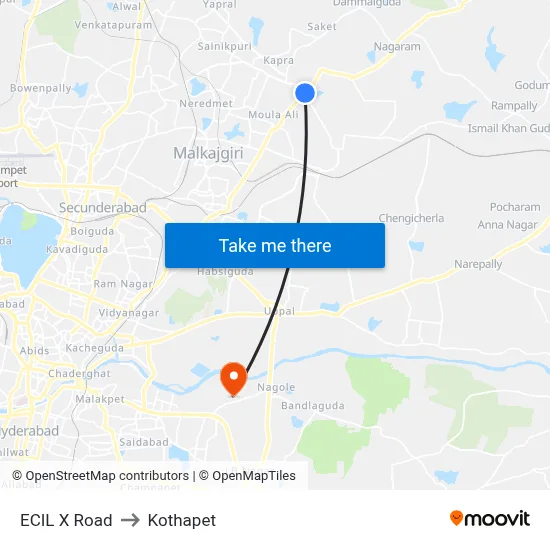 ECIL X Road to Kothapet map
