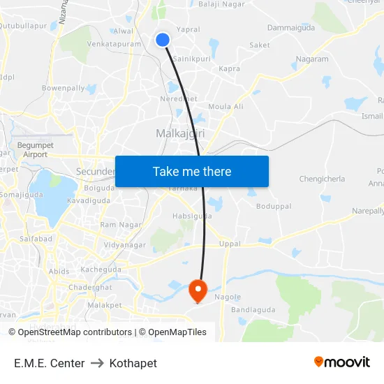 E.M.E. Center to Kothapet map