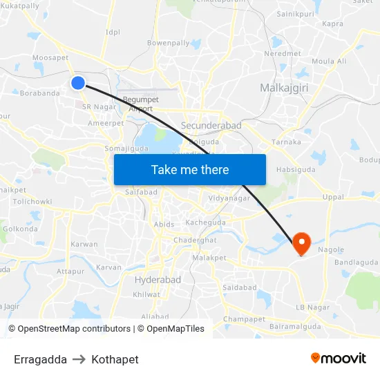 Erragadda to Kothapet map