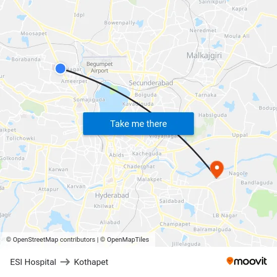 ESI Hospital to Kothapet map