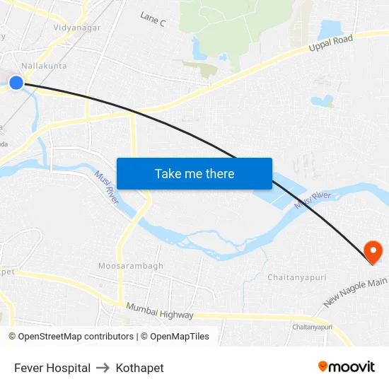 Fever Hospital to Kothapet map
