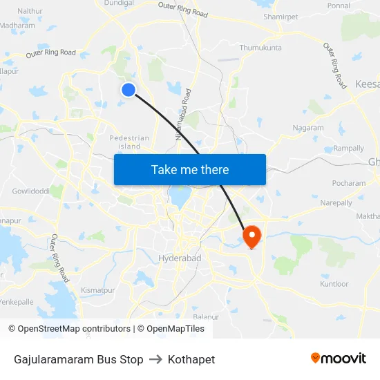 Gajularamaram Bus Stop to Kothapet map