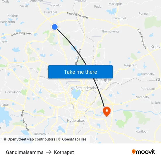 Gandimaisamma to Kothapet map