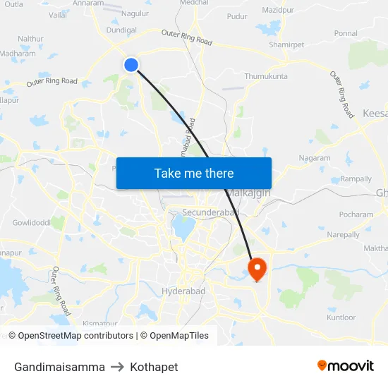 Gandimaisamma to Kothapet map