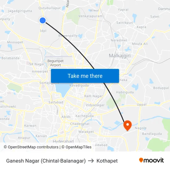 Ganesh Nagar (Chintal-Balanagar) to Kothapet map