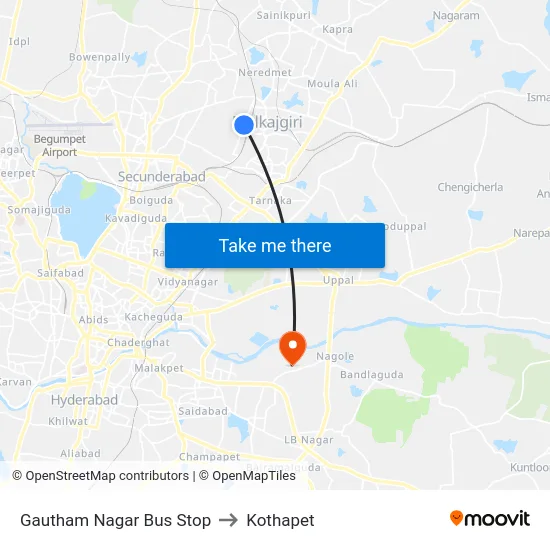 Gautham Nagar Bus Stop to Kothapet map