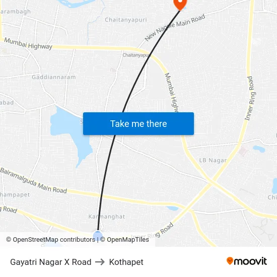 Gayatri Nagar X Road to Kothapet map
