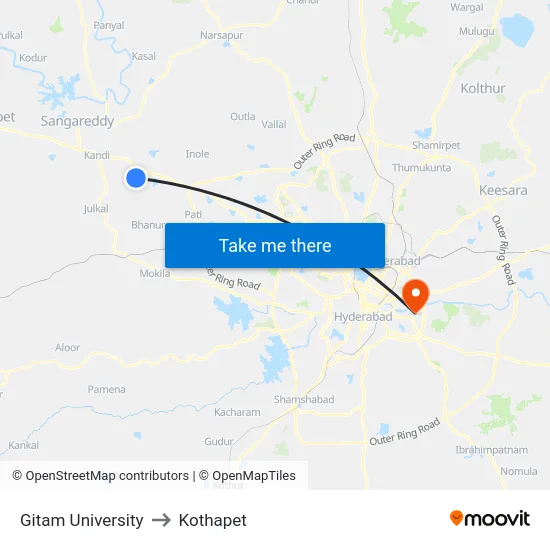 Gitam University to Kothapet map