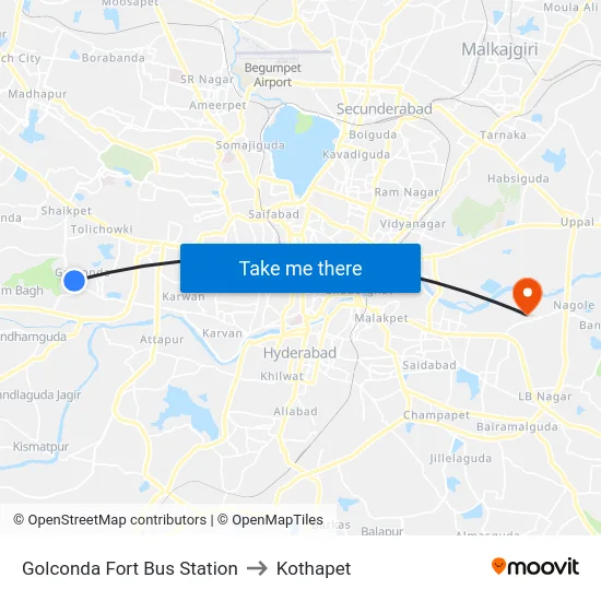 Golconda Fort Bus Station to Kothapet map